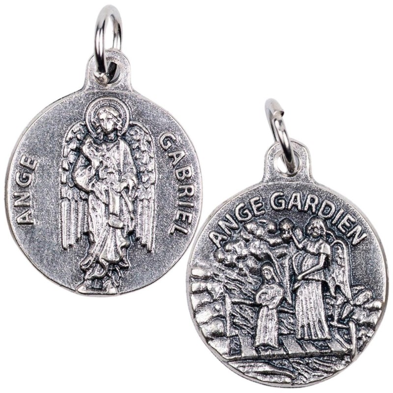 Médaille métal moulée couleur argentée Ø 1.8 cm. Anges Gardien/Gabriel